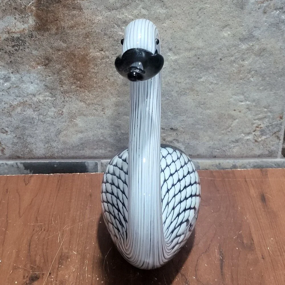 Hand Blown Art Glass Black White Swan Sculpture Glass Duck